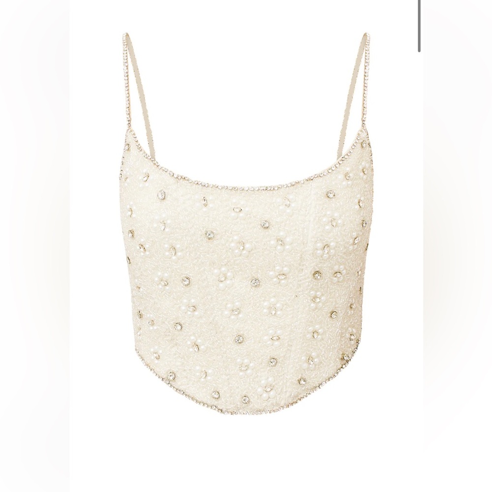 LoveShackFancy Minto Embellished Corset Cropped Top
